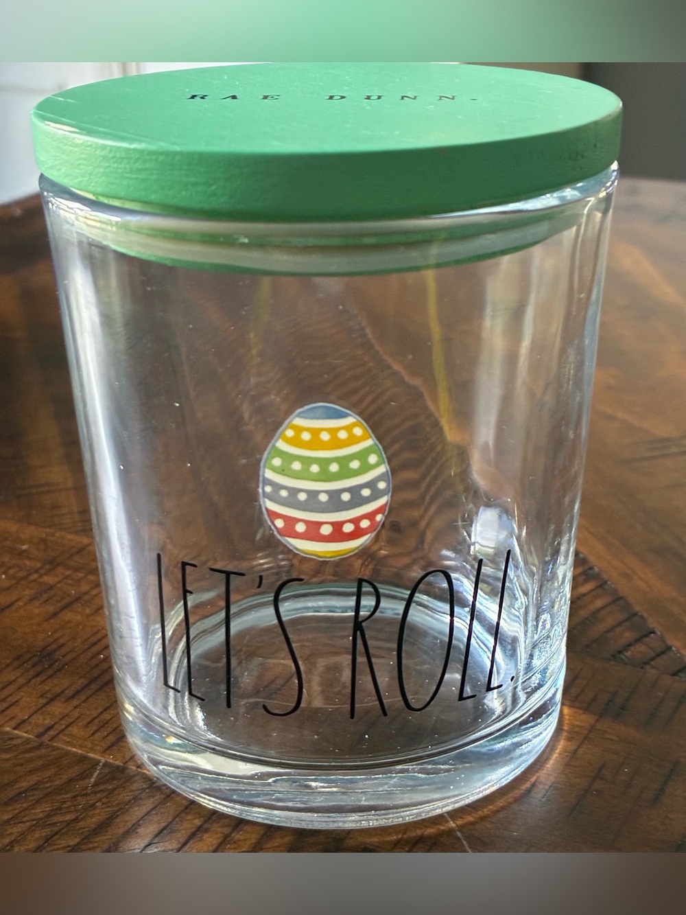 Rae Dunn Green Lid Glass Jar - "Let's Roll" Easter Design